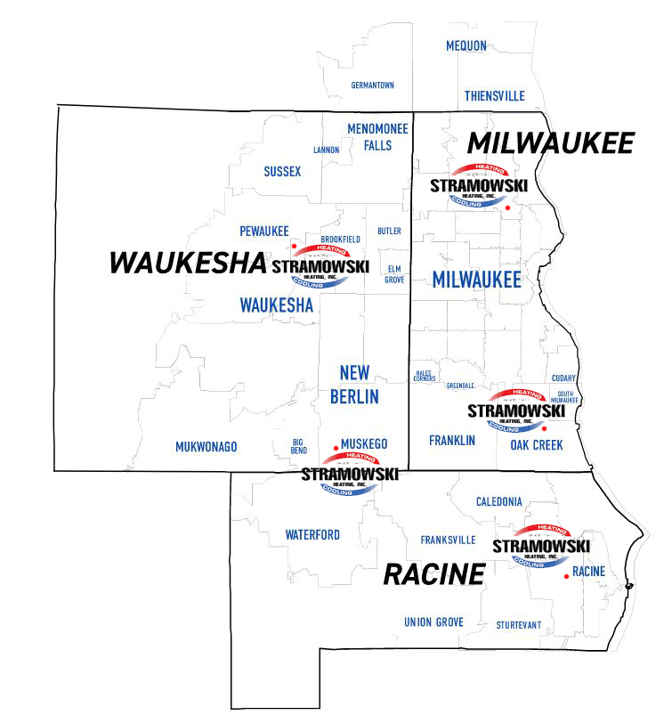 Stramowski Heating Wisconsin service area map